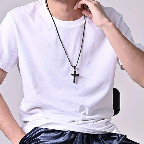 Fine Jewelry Necklaces 1pc Multi-color Stainless Steel Carved Cross Pendant Necklace Titanium Steel High Polished Hip-Hop Style