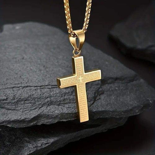 Fine Jewelry Necklaces 1pc Multi-color Stainless Steel Carved Cross Pendant Necklace Titanium Steel High Polished Hip-Hop Style