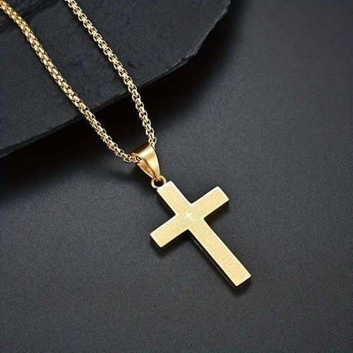 Fine Jewelry Necklaces 1pc Multi-color Stainless Steel Carved Cross Pendant Necklace Titanium Steel High Polished Hip-Hop Style