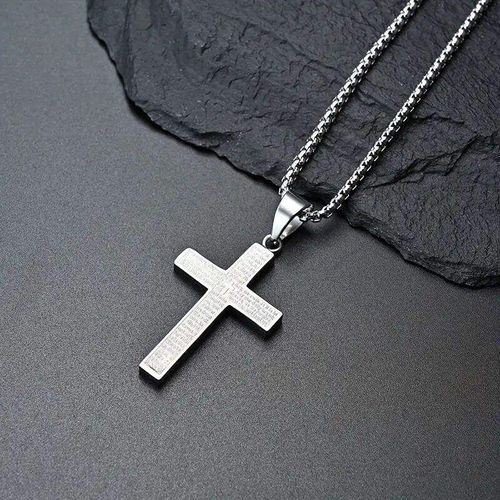 Fine Jewelry Necklaces 1pc Multi-color Stainless Steel Carved Cross Pendant Necklace Titanium Steel High Polished Hip-Hop Style