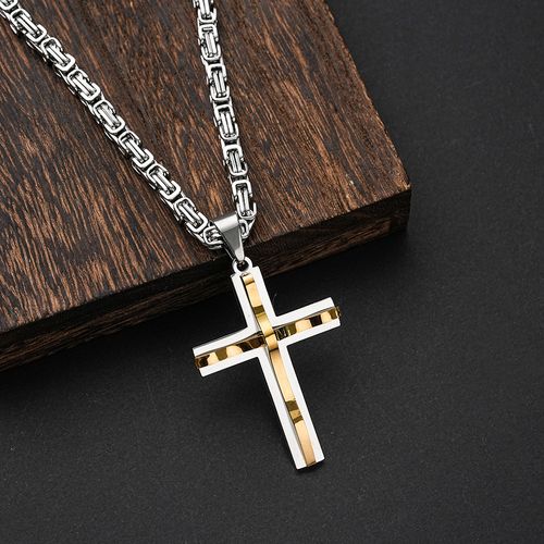 Hip Hop Christian Cross Religion 18K Gold Plated Non Tarnish Waterproof Stainless Steel Jewelry Pendants Necklaces Male Man Mens