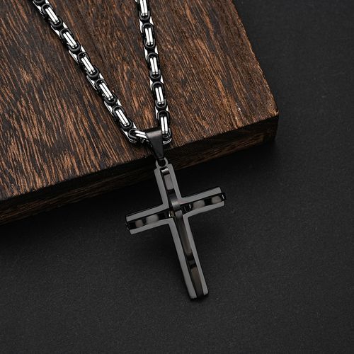 Hip Hop Christian Cross Religion 18K Gold Plated Non Tarnish Waterproof Stainless Steel Jewelry Pendants Necklaces Male Man Mens