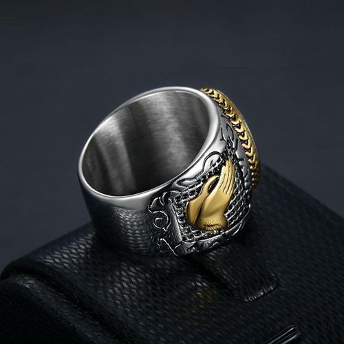 Unique Vintage Silver Hiphop Titanium Stainless Steel Zircon Cross Jewelry Men Ring