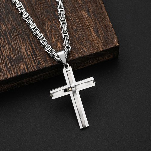 Hip Hop Christian Cross Religion 18K Gold Plated Non Tarnish Waterproof Stainless Steel Jewelry Pendants Necklaces Male Man Mens