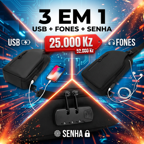 🔥🇦🇴Bolsa Masculina Mais Vendida em Luanda— 💼 Bolsa Masculina Estilosa com USB — ⚡Uso Diário — 💥Preço Especial 25.000 Kz — 🚫🔥 Últimas 30 Unidades