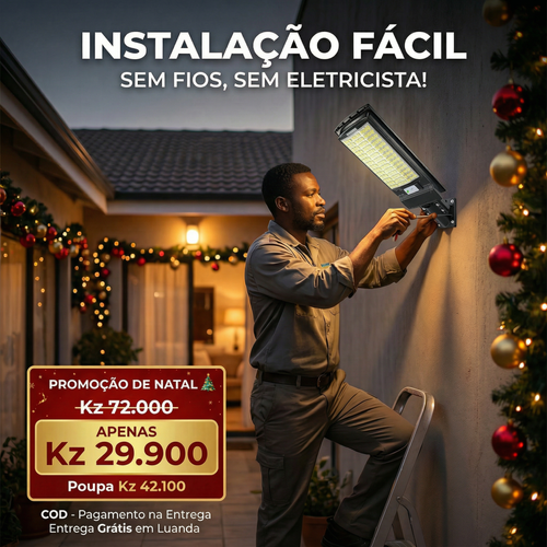 🌞💡Luanda ☀️✨ Lâmpada Solar Integrada Super Brilhante ⚡✨ — Sensor Inteligente 🚶‍♂️📡 e À Prova de Água 🌧️💦 — Carrega de Dia 🔋☀️, Ilumina à Noite 🌙✨