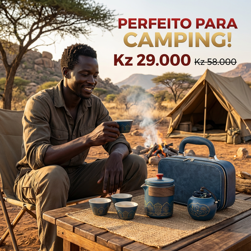 🔥🇦🇴Luanda 🍵✨ Conjunto Chá Portátil 🎒 Uma chaleira + 4 copos ☕ Cerâmica azul com dourado 💎 Estilo luxo leve 💼 Ideal para viagem, carro e escritório 🎁 Presente elegante🎁Ótimo presente