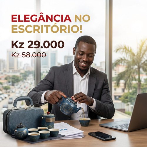 🔥🇦🇴Luanda 🍵✨ Conjunto Chá Portátil 🎒 Uma chaleira + 4 copos ☕ Cerâmica azul com dourado 💎 Estilo luxo leve 💼 Ideal para viagem, carro e escritório 🎁 Presente elegante🎁Ótimo presente