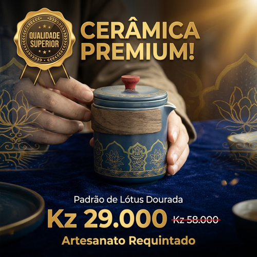 🔥🇦🇴Luanda 🍵✨ Conjunto Chá Portátil 🎒 Uma chaleira + 4 copos ☕ Cerâmica azul com dourado 💎 Estilo luxo leve 💼 Ideal para viagem, carro e escritório 🎁 Presente elegante🎁Ótimo presente