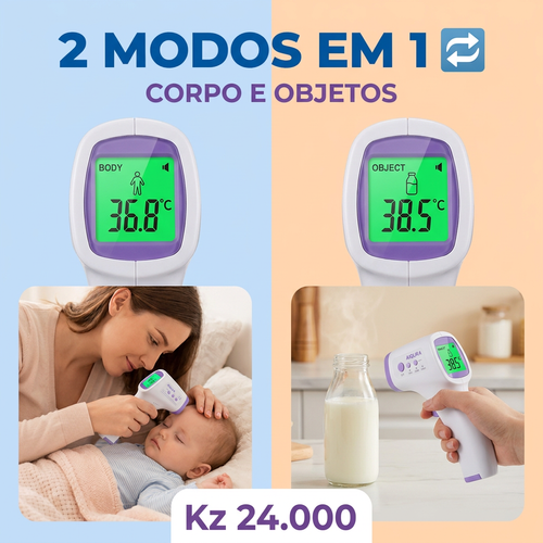 🇦🇴🔥 Luanda 🌡️ Termómetro Digital Sem Contacto ⚡ Mede a temperatura em 1 segundo 😷 Sem tocar no corpo 👶👨 Seguro para crianças e adultos 🏠 Essencial para toda a família 💡 Rápido, preciso e fácil de usar