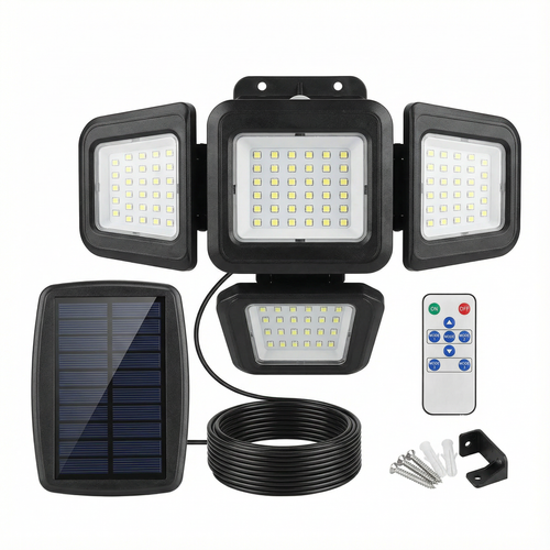 ⚠️☀️Luanda 💡 | Lâmpada Solar de Parede com 4 Cabeças Giratórias 🔄 — Sem Fios ❌🧵, Sem Eletricidade ❌🔌, À Prova de Água 🌧️☀️, Super Brilhante 🔆 com Sensor Inteligente 🚶‍♂️💡 para Proteção do Quintal 🔒🏡