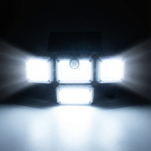 ⚠️☀️Luanda 💡 | Lâmpada Solar de Parede com 4 Cabeças Giratórias 🔄 — Sem Fios ❌🧵, Sem Eletricidade ❌🔌, À Prova de Água 🌧️☀️, Super Brilhante 🔆 com Sensor Inteligente 🚶‍♂️💡 para Proteção do Quintal 🔒🏡