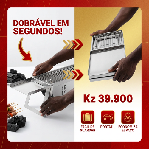 🇦🇴 OFERTA LUANDA!🔥 — Churrasqueira Dobrável em Aço Inoxidável! — 🥩 Perfeita para Carne e Frango! — 🌳 Ideal para Família e Amigos!— Ideal para Jardim e Praia! — 🔥 Fácil de Montar e Transportar! — 🚚 Entrega Grátis + COD!