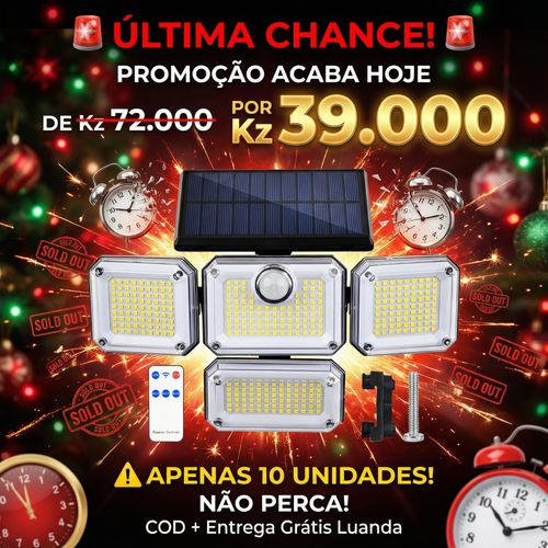 ⚠️☀️Luanda 💡 | Lâmpada Solar de Parede com 4 Cabeças Giratórias 🔄 — Sem Fios ❌🧵, Sem Eletricidade ❌🔌, À Prova de Água 🌧️☀️, Super Brilhante 🔆 com Sensor Inteligente 🚶‍♂️💡 para Proteção do Quintal 🔒🏡
