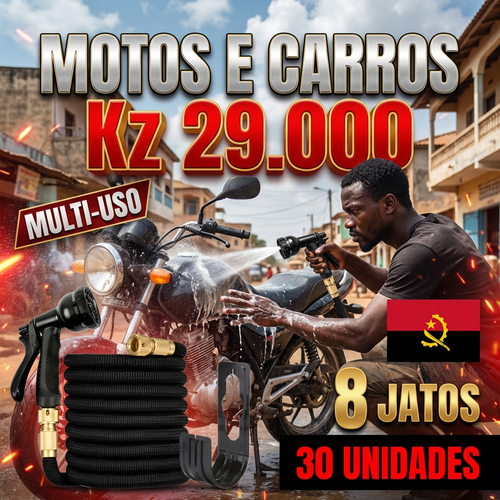 🇦🇴💦 OFERTA LUANDA!  — Pistola de Alta Pressão! — 🚿Estica Automaticamente 3x! 💪 Perfeita para Lavar Carro 🚗 e Regar Jardim 🏡 — Forte e Compacta! ✨