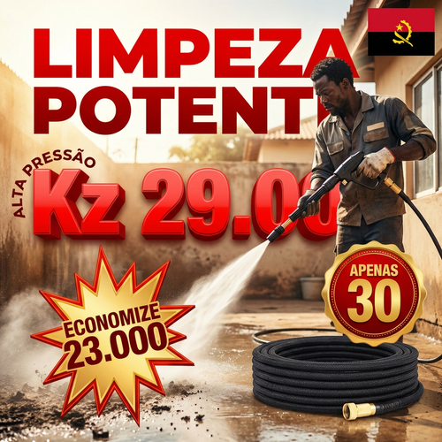 🇦🇴💦 OFERTA LUANDA!  — Pistola de Alta Pressão! — 🚿Estica Automaticamente 3x! 💪 Perfeita para Lavar Carro 🚗 e Regar Jardim 🏡 — Forte e Compacta! ✨