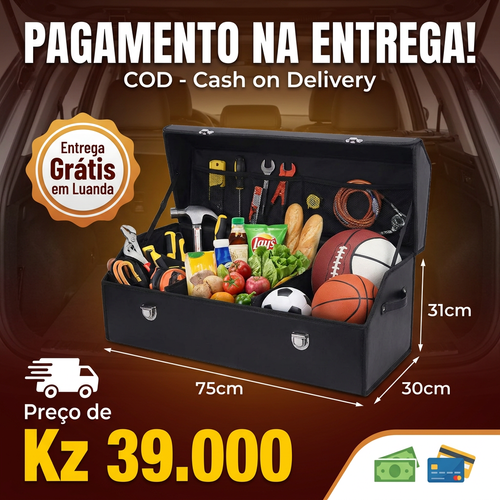 🇦🇴🔥 Luanda 🚘✨ Caixa Organizadora para Porta-Malas 💼 Grande Capacidade 📦 Dobrável e fácil guardar 💎 Couro elegante 🚘 Mantém carro sempre limpo