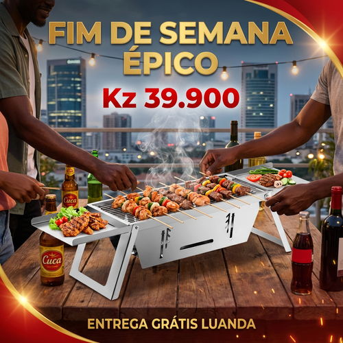 🇦🇴 OFERTA LUANDA!🔥 — Churrasqueira Dobrável em Aço Inoxidável! — 🥩 Perfeita para Carne e Frango! — 🌳 Ideal para Família e Amigos!— Ideal para Jardim e Praia! — 🔥 Fácil de Montar e Transportar! — 🚚 Entrega Grátis + COD!