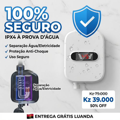 🇦🇴🔥 Luanda | Mini Aquecedor Elétrico Instantâneo🏠🚿 — Banho Quente Rápido 🚿 — Ideal para Casa e Apartamento 🏢 — Instalação Simples 🔧— Sem Reservatório ❌ — Poupa Energia ⚡💰