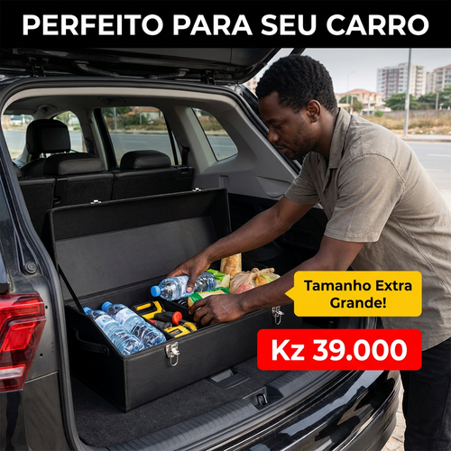 🇦🇴🔥 Luanda 🚘✨ Caixa Organizadora para Porta-Malas 💼 Grande Capacidade 📦 Dobrável e fácil guardar 💎 Couro elegante 🚘 Mantém carro sempre limpo
