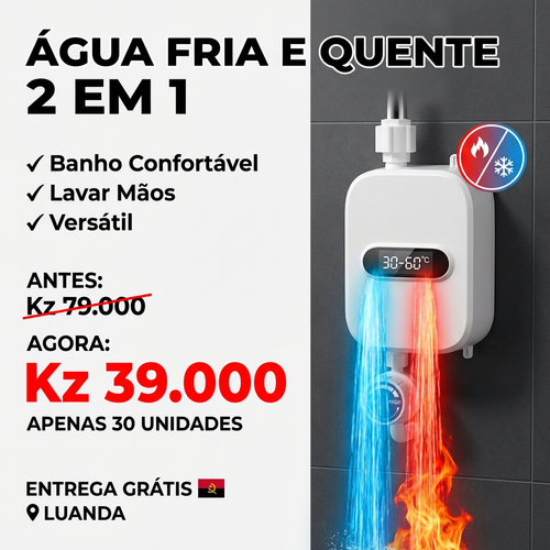 🇦🇴🔥 Luanda | Mini Aquecedor Elétrico Instantâneo🏠🚿 — Banho Quente Rápido 🚿 — Ideal para Casa e Apartamento 🏢 — Instalação Simples 🔧— Sem Reservatório ❌ — Poupa Energia ⚡💰