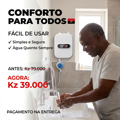 🇦🇴🔥 Luanda | Mini Aquecedor Elétrico Instantâneo🏠🚿 — Banho Quente Rápido 🚿 — Ideal para Casa e Apartamento 🏢 — Instalação Simples 🔧— Sem Reservatório ❌ — Poupa Energia ⚡💰