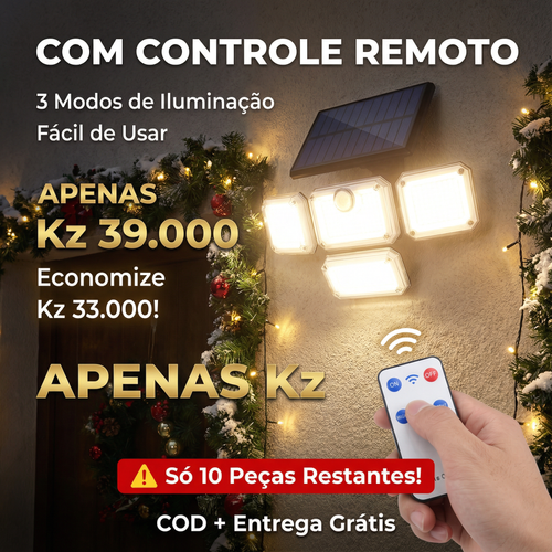 ⚠️☀️Luanda 💡 | Lâmpada Solar de Parede com 4 Cabeças Giratórias 🔄 — Sem Fios ❌🧵, Sem Eletricidade ❌🔌, À Prova de Água 🌧️☀️, Super Brilhante 🔆 com Sensor Inteligente 🚶‍♂️💡 para Proteção do Quintal 🔒🏡