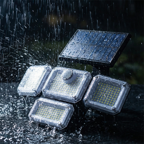 ⚠️☀️Luanda 💡 | Lâmpada Solar de Parede com 4 Cabeças Giratórias 🔄 — Sem Fios ❌🧵, Sem Eletricidade ❌🔌, À Prova de Água 🌧️☀️, Super Brilhante 🔆 com Sensor Inteligente 🚶‍♂️💡 para Proteção do Quintal 🔒🏡