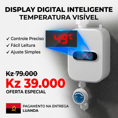 🇦🇴🔥 Luanda | Mini Aquecedor Elétrico Instantâneo🏠🚿 — Banho Quente Rápido 🚿 — Ideal para Casa e Apartamento 🏢 — Instalação Simples 🔧— Sem Reservatório ❌ — Poupa Energia ⚡💰