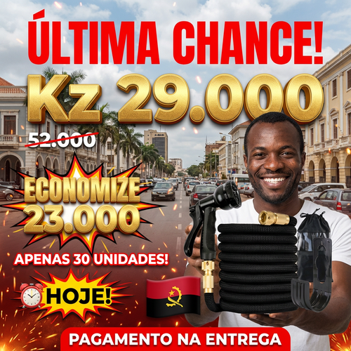 🇦🇴💦 OFERTA LUANDA!  — Pistola de Alta Pressão! — 🚿Estica Automaticamente 3x! 💪 Perfeita para Lavar Carro 🚗 e Regar Jardim 🏡 — Forte e Compacta! ✨