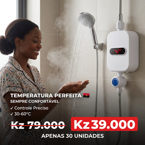 🇦🇴🔥 Luanda | Mini Aquecedor Elétrico Instantâneo🏠🚿 — Banho Quente Rápido 🚿 — Ideal para Casa e Apartamento 🏢 — Instalação Simples 🔧— Sem Reservatório ❌ — Poupa Energia ⚡💰