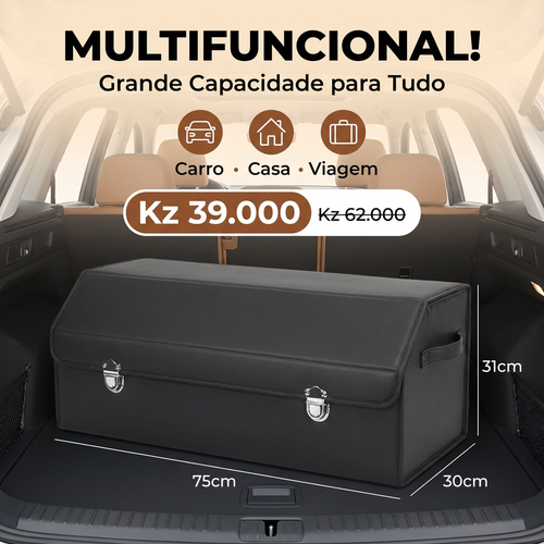 🇦🇴🔥 Luanda 🚘✨ Caixa Organizadora para Porta-Malas 💼 Grande Capacidade 📦 Dobrável e fácil guardar 💎 Couro elegante 🚘 Mantém carro sempre limpo