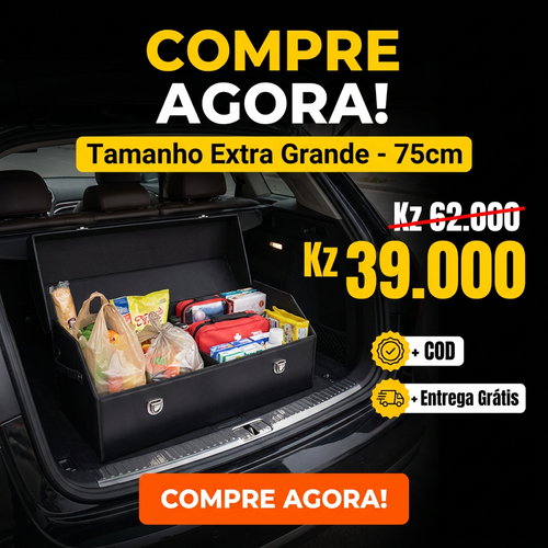 🇦🇴🔥 Luanda 🚘✨ Caixa Organizadora para Porta-Malas 💼 Grande Capacidade 📦 Dobrável e fácil guardar 💎 Couro elegante 🚘 Mantém carro sempre limpo