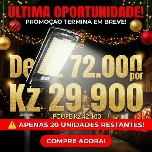 🌞💡Luanda ☀️✨ Lâmpada Solar Integrada Super Brilhante ⚡✨ — Sensor Inteligente 🚶‍♂️📡 e À Prova de Água 🌧️💦 — Carrega de Dia 🔋☀️, Ilumina à Noite 🌙✨