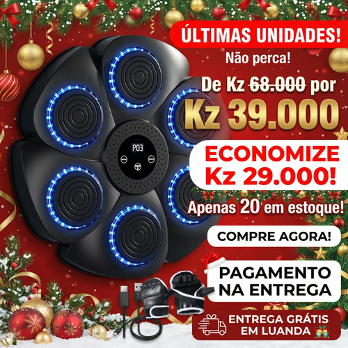 🥊🔥Luanda 🏋️‍♂️🏠Alvo de Boxe Suspenso Inteligente 🎧 Bluetooth + Ritmo Musical + Luz LED RGB👊🎶