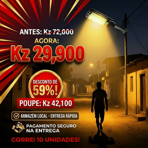 🌞💡Luanda ☀️✨ Lâmpada Solar Integrada Super Brilhante ⚡✨ — Sensor Inteligente 🚶‍♂️📡 e À Prova de Água 🌧️💦 — Carrega de Dia 🔋☀️, Ilumina à Noite 🌙✨