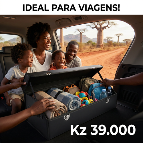 🇦🇴🔥 Luanda 🚘✨ Caixa Organizadora para Porta-Malas 💼 Grande Capacidade 📦 Dobrável e fácil guardar 💎 Couro elegante 🚘 Mantém carro sempre limpo