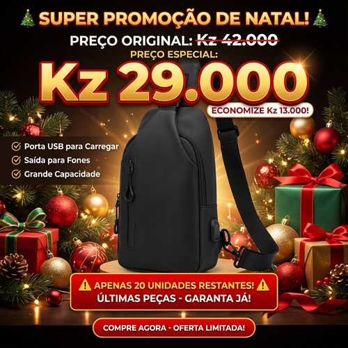 🎄🎁Oferta Natal Limiteda 🎅 Presente de Natal mais prático em Luanda!🔋⚡ Mochila Antirroubo com Porta USB Lateral 🎁⚡– Carregue enquanto anda pela cidade!