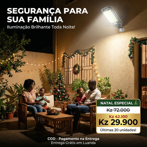 🌞💡Luanda ☀️✨ Lâmpada Solar Integrada Super Brilhante ⚡✨ — Sensor Inteligente 🚶‍♂️📡 e À Prova de Água 🌧️💦 — Carrega de Dia 🔋☀️, Ilumina à Noite 🌙✨