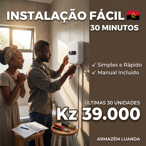 🇦🇴🔥 Luanda | Mini Aquecedor Elétrico Instantâneo🏠🚿 — Banho Quente Rápido 🚿 — Ideal para Casa e Apartamento 🏢 — Instalação Simples 🔧— Sem Reservatório ❌ — Poupa Energia ⚡💰