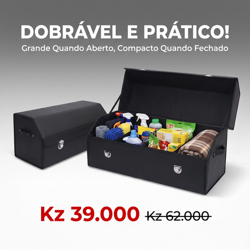 🇦🇴🔥 Luanda 🚘✨ Caixa Organizadora para Porta-Malas 💼 Grande Capacidade 📦 Dobrável e fácil guardar 💎 Couro elegante 🚘 Mantém carro sempre limpo