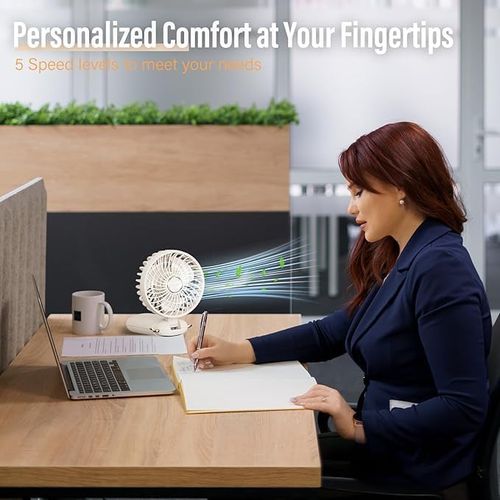 V.MAX MODI 90° Mini Hand Fan Desktop Portable Small Handheld Portable Fan White Office 90° Foldable Desk Fan with Base Digital Display 6 Speed for Makeup Office Outdoor