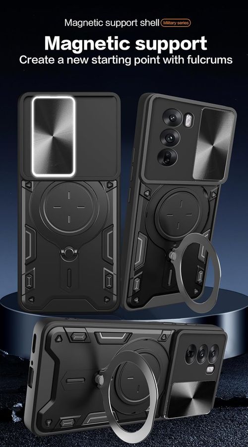 Suitable for Tecno Camon40 Pro (with sliding camera window, stand, TC+TPC material, shockproof and scratch-resistant dual-layer phone case, black)