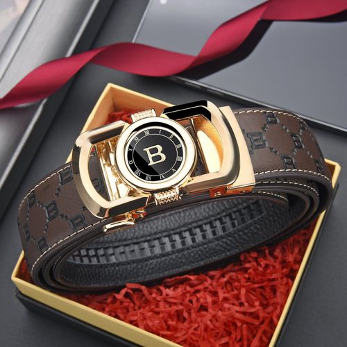 Men's Business Fashion Letter B Design Leather Belts, Casual Waistband for Jeans Trousers, Trendy All-match & Exquisite Belt for Birthday Gift