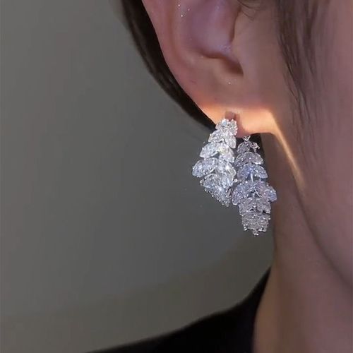 2025 New Fashion Trend Unique Design Elegant and Exquisite Zircon Leaf Earrings For Women Jewelry Wedding Party Premium Gifts