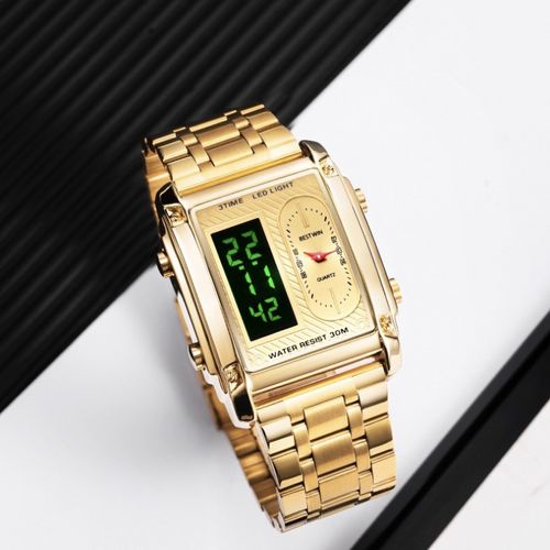 men's square creative dual-movement multifunctional sports watch, featuring a luxurious triple-time design, water resistance, luminous dial, ​Exuding a minimalist aesthetic, it is elegant, durable, and the perfect choice for everyday wear.​​ digital quart