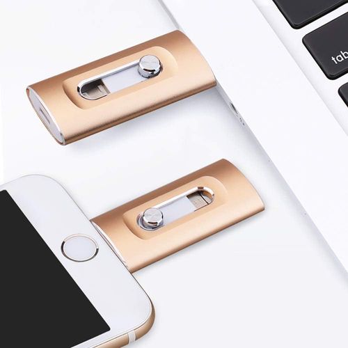 Watch-shaped USB flash drive, a 3-in-1 USB 3.0 high-speed mobile flash drive, suitable for mobile phones, tablets, and computers (gold).
