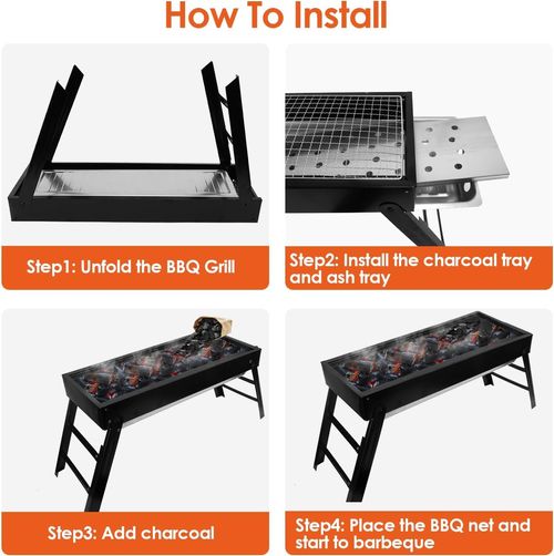 Foldable Charcoal BBQ Grill,Shelf Stainless Steel Grill Net Easy Setup Portable Tabletop Barbecue Grill for Camping Picnic Outdoor Party