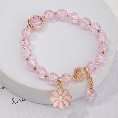 OIDIMS Daisy Crystal Bead Bracelet for Women Girls Stretch Stackable Dangling Glass Beaded Sweet Cute Bracelet Birthday Friendship High School College Graduation Handmade Gift Granddaughter Niece