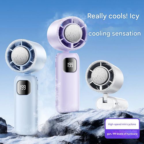 Semiconductor cooling ice pack high-speed mini fan, outdoor portable handheld fan, USB rechargeable, foldable neck fan.